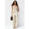 Mango straight regular waist gestreepte broek lichtgeel