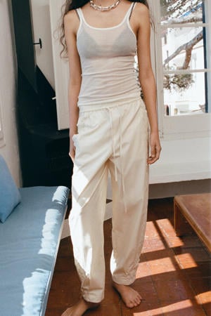 straight regular waist casual broek beige