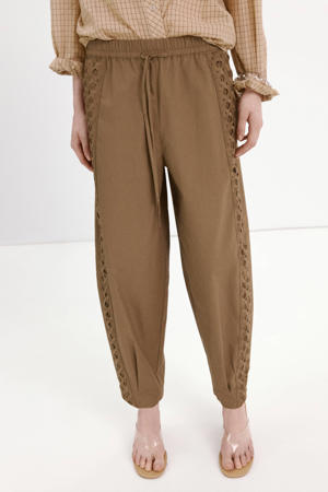 straight regular waist casual broek broderie bruin