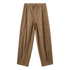 straight regular waist casual broek broderie bruin