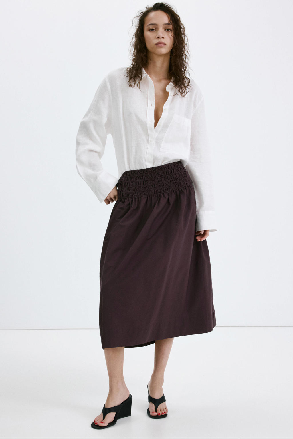 Donkerblauwe dames Mango midi rok gemaakt van lyocell en met elastische tailleband