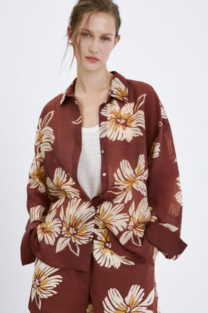 gebloemde blouse donkerrood