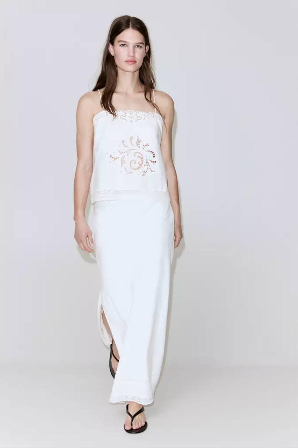 Mango linnen midi rok wit