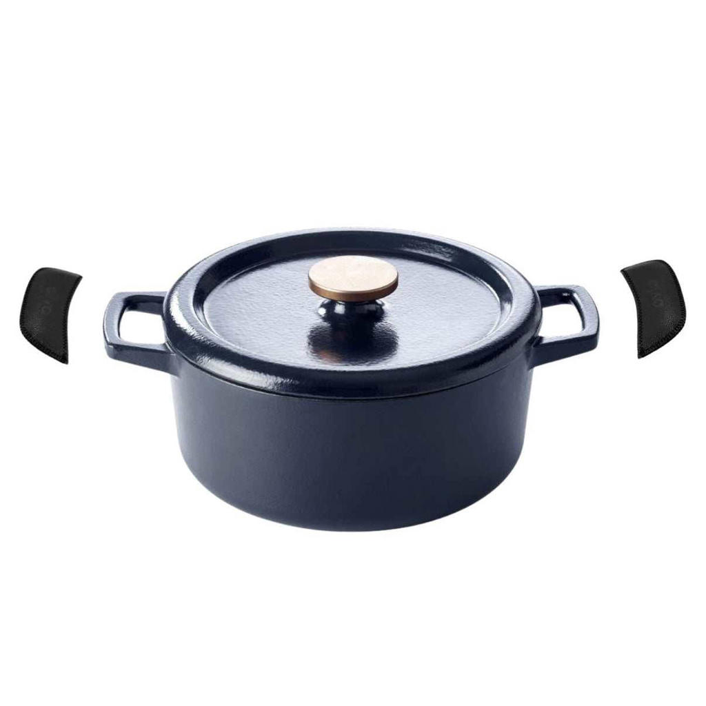 Alva Braadpan met deksel - Dutch Oven Nori Gietijzer ø 26 cm + Gratis handvaten - geëmailleerde anti-aanbaklaag