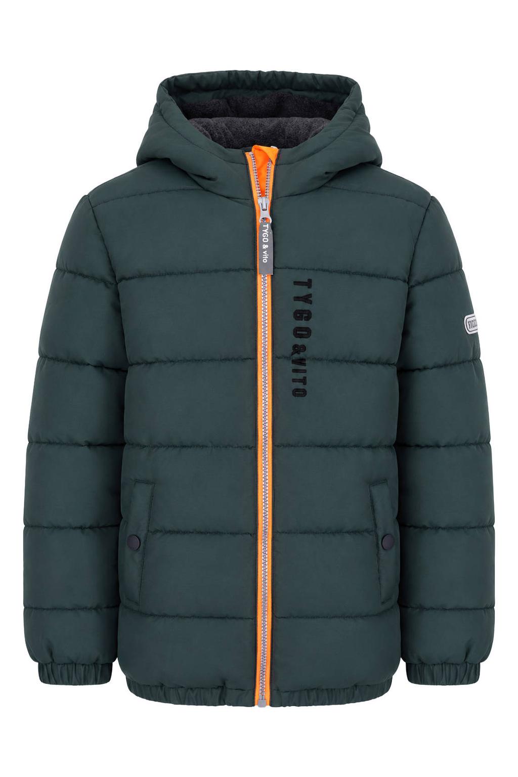 Donkergroene jongens TYGO & vito gewatteerde winterjas van polyester met logo dessin, lange mouwen, capuchon en ritssluiting