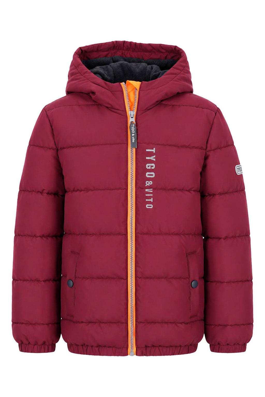 Donkerrode jongens TYGO & vito gewatteerde winterjas van polyester met logo dessin, lange mouwen, capuchon en ritssluiting