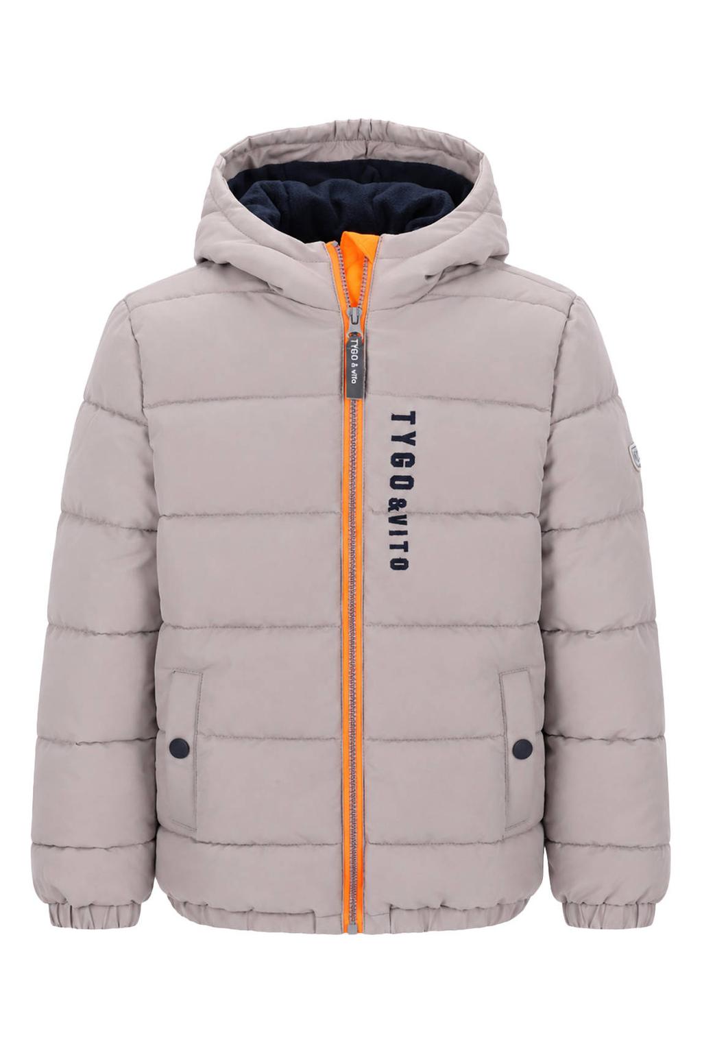Grijze jongens TYGO & vito winterjas van polyester met logo dessin, lange mouwen, capuchon en ritssluiting
