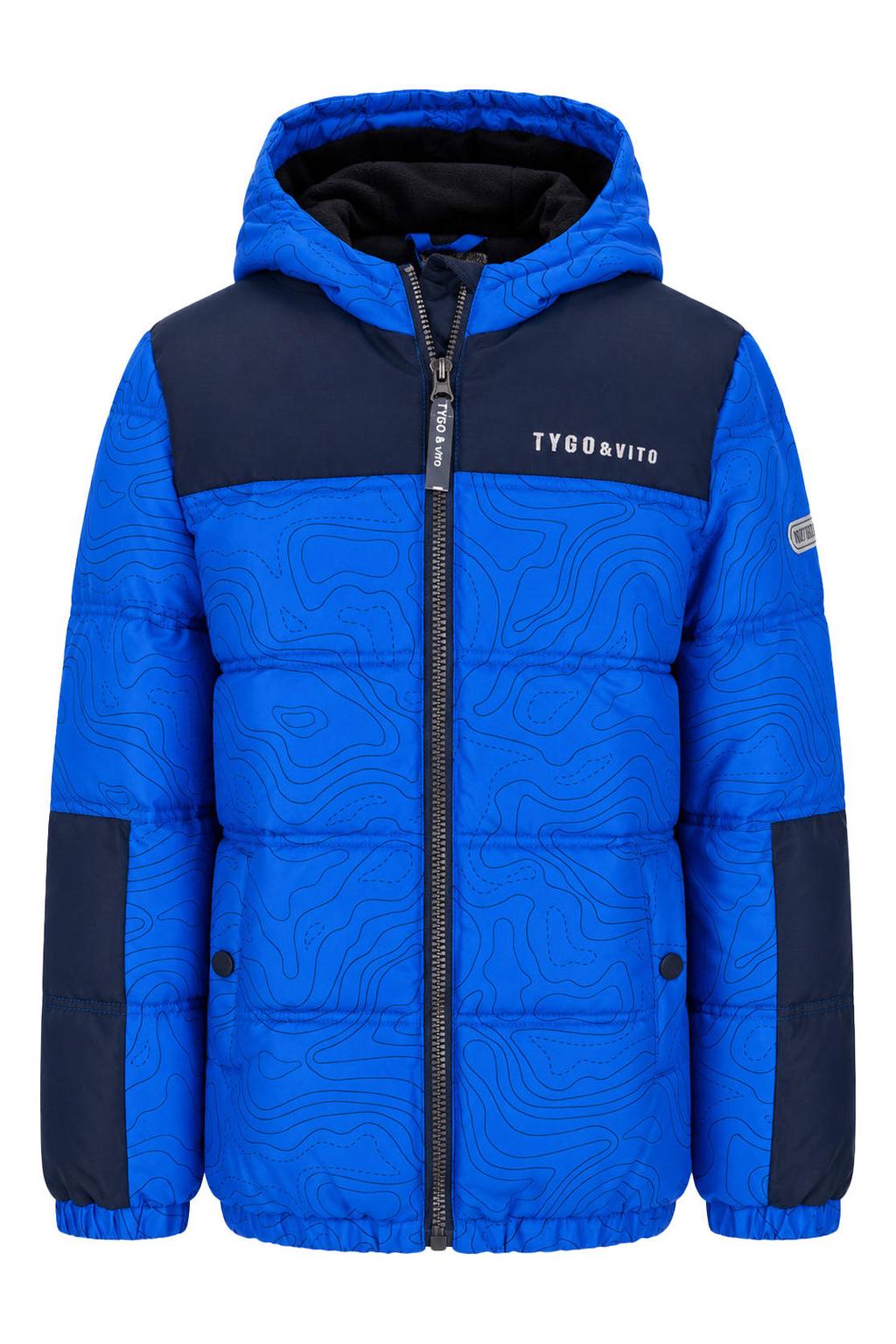 Blauw en donkerblauwe jongens TYGO & vito gewatteerde winterjas van polyester met lange mouwen, capuchon en ritssluiting