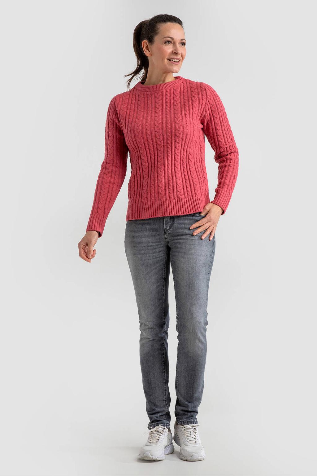 Life-Line gebreide trui met kabels - roze