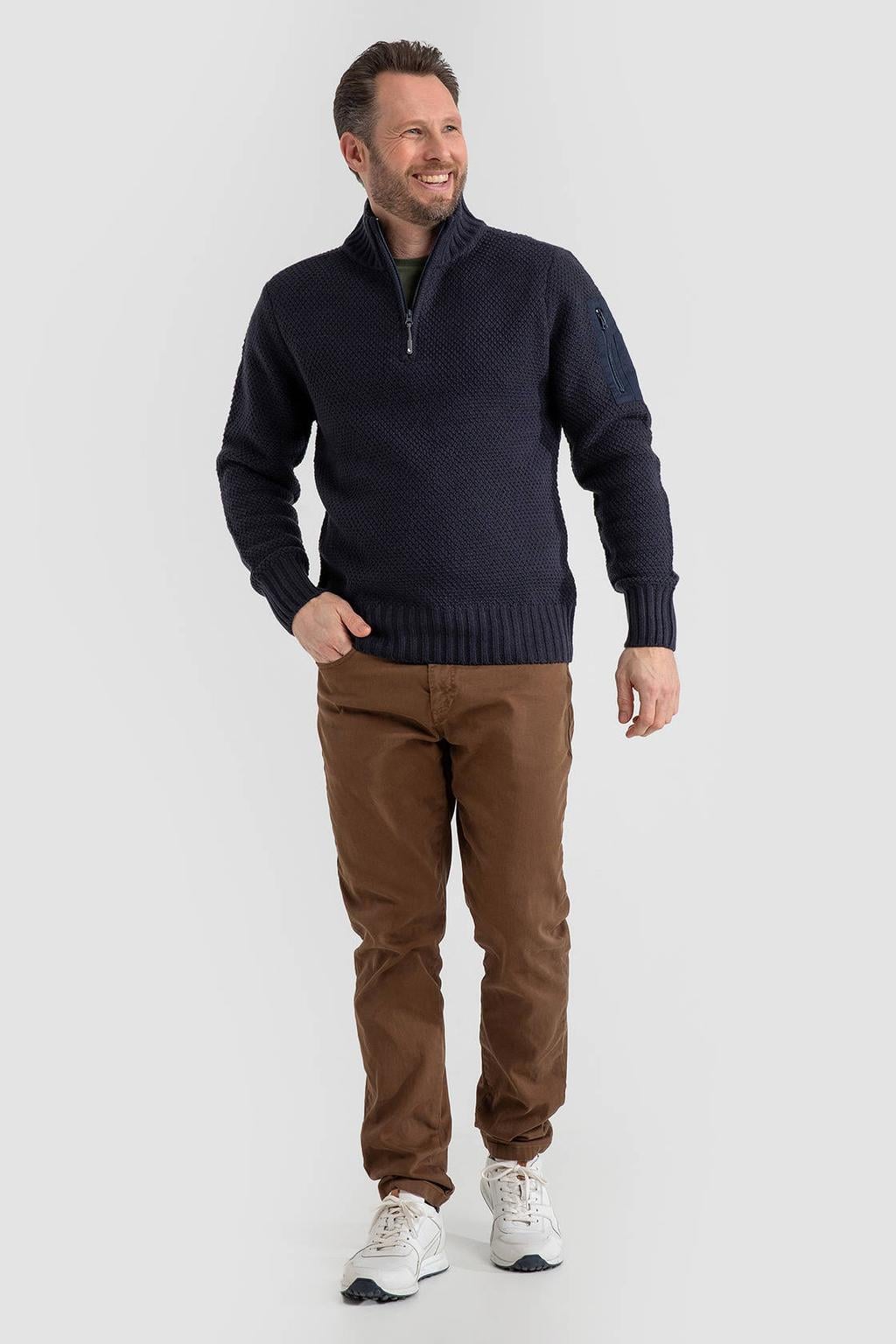 Life-Line regular fit gebreide schipperstrui met wol - marineblauw