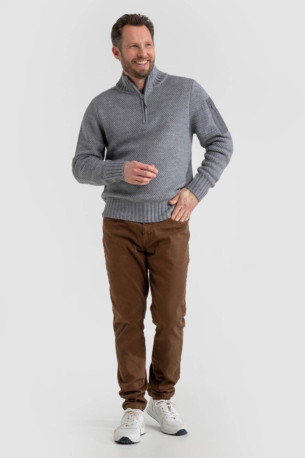 Life-Line regular fit schipperstrui met wol - grijs