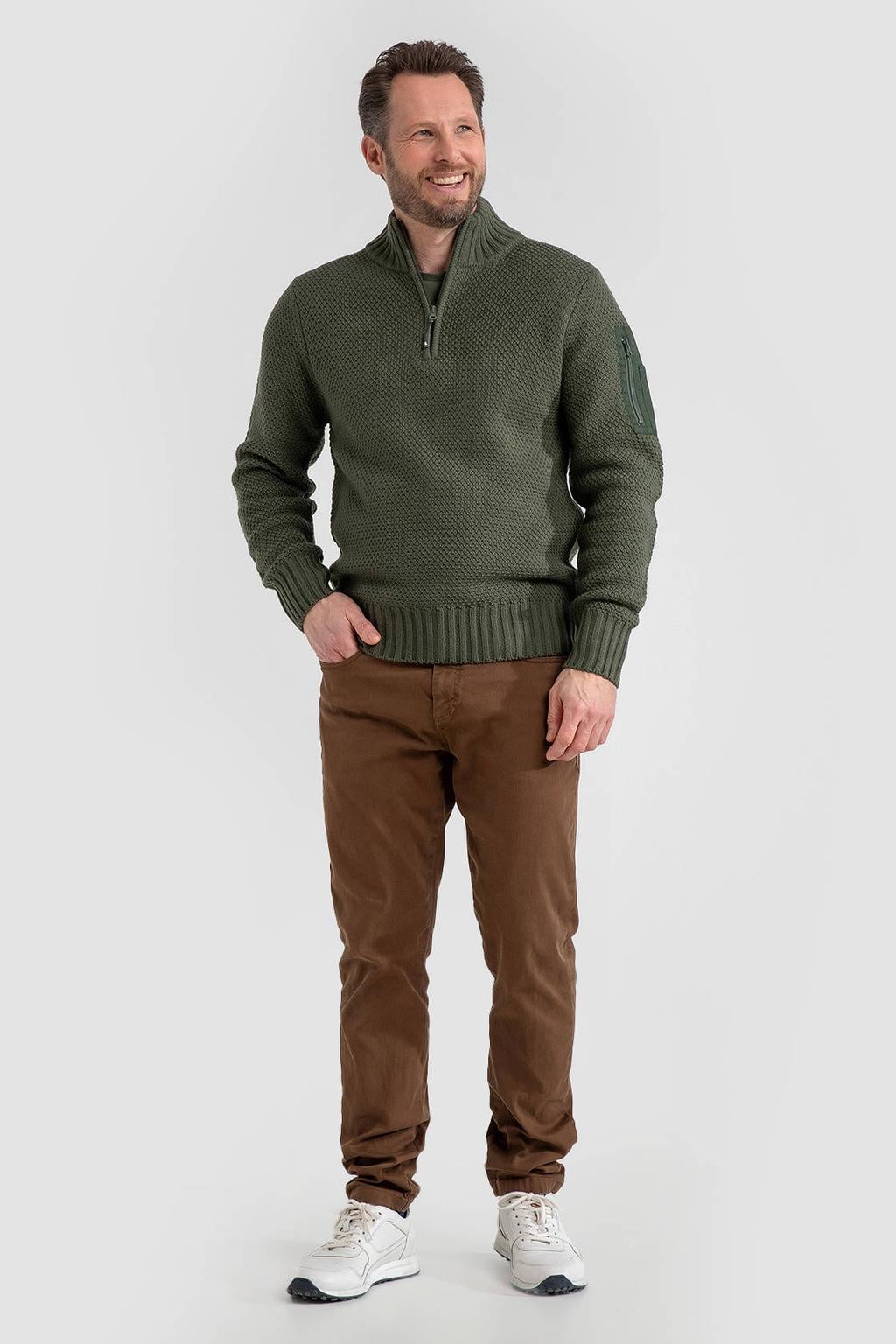 Life-Line regular fit gebreide schipperstrui met wol - groen