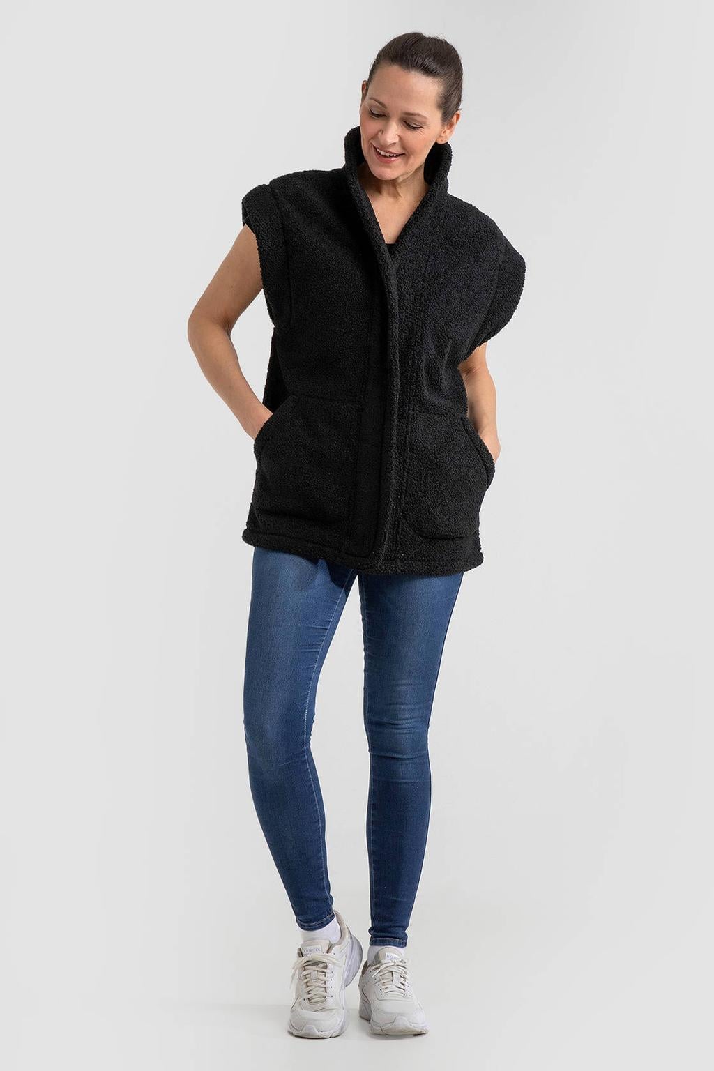 Zwarte dames Life-Line fleece bodywarmer met effen, opstaande kraag en ritssluiting