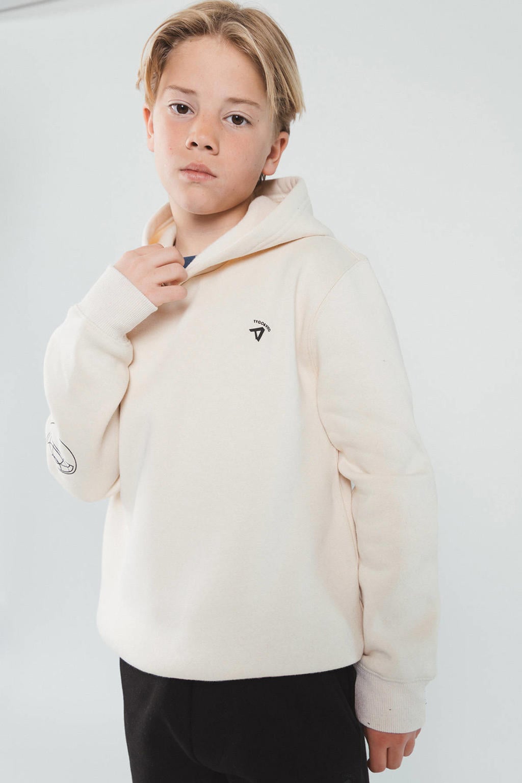 Lichtgrijze jongens TYGO & vito NextGen sweater met backprint, lange mouwen, capuchon en geribde boorden
