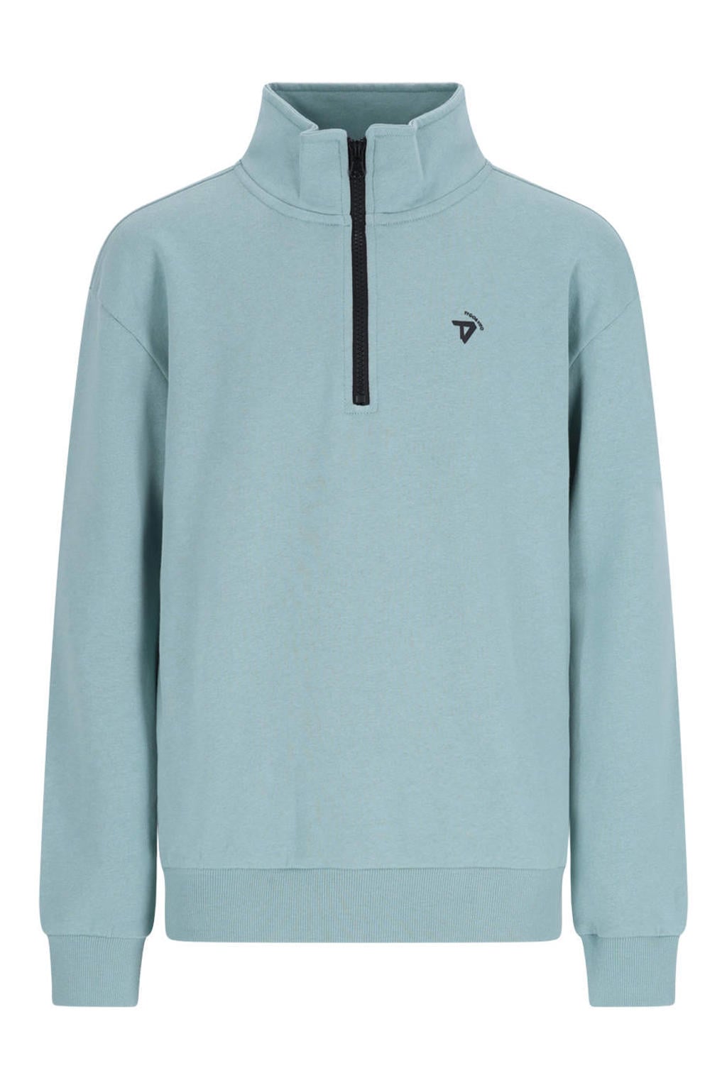 Lichtblauwe jongens TYGO & vito NextGen sweater met effen, lange mouwen, opstaande kraag en geribde boorden