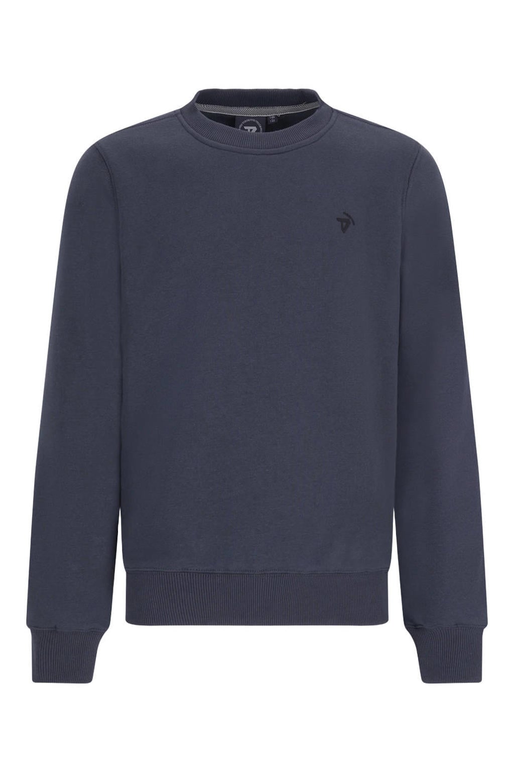 Donkerblauwe jongens TYGO & vito NextGen sweater met effen, lange mouwen, ronde hals en geribde boorden