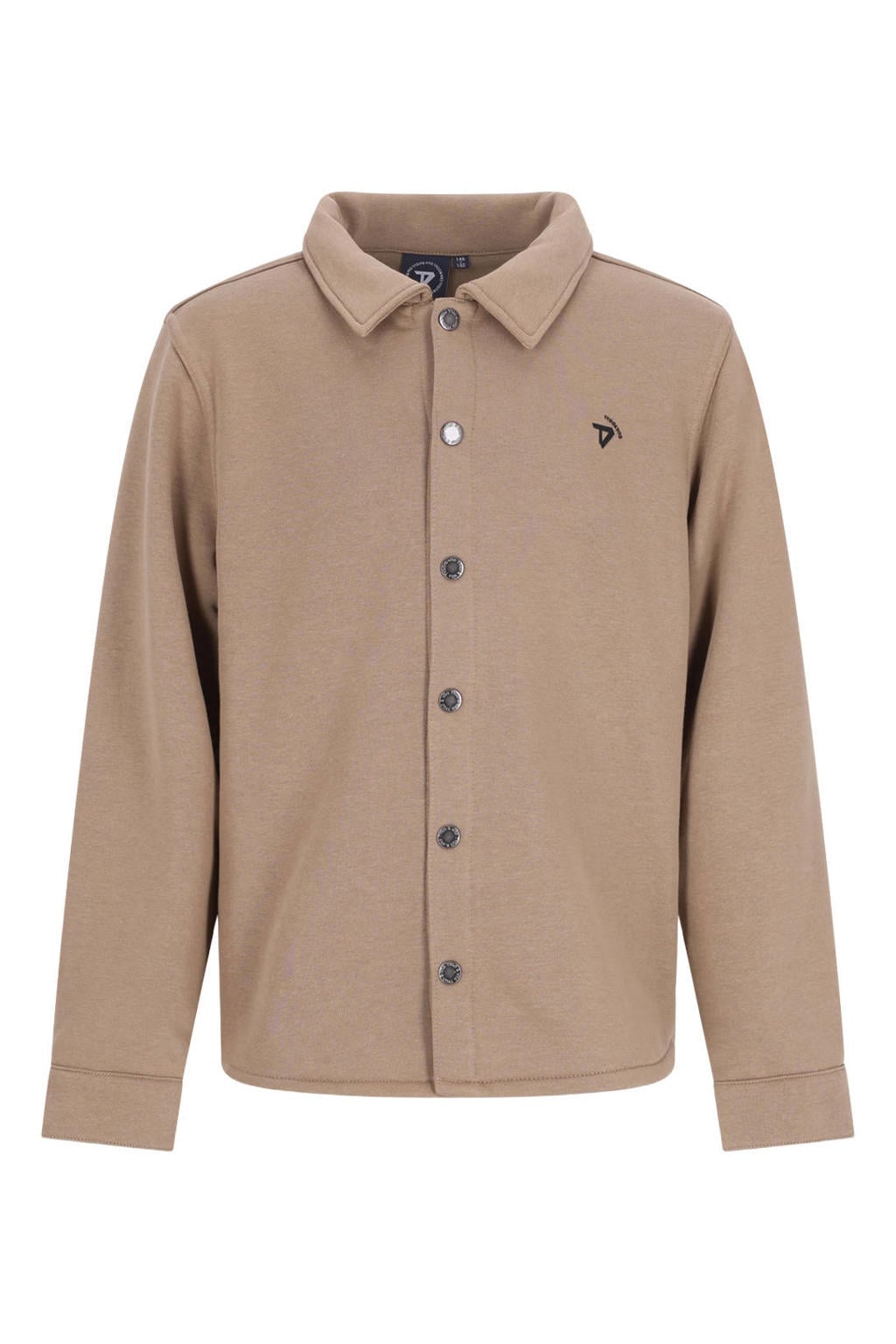 Zandkleurige jongens TYGO & vito NextGen overshirt van polyester met effen, lange mouwen, ronde hals en knoopsluiting