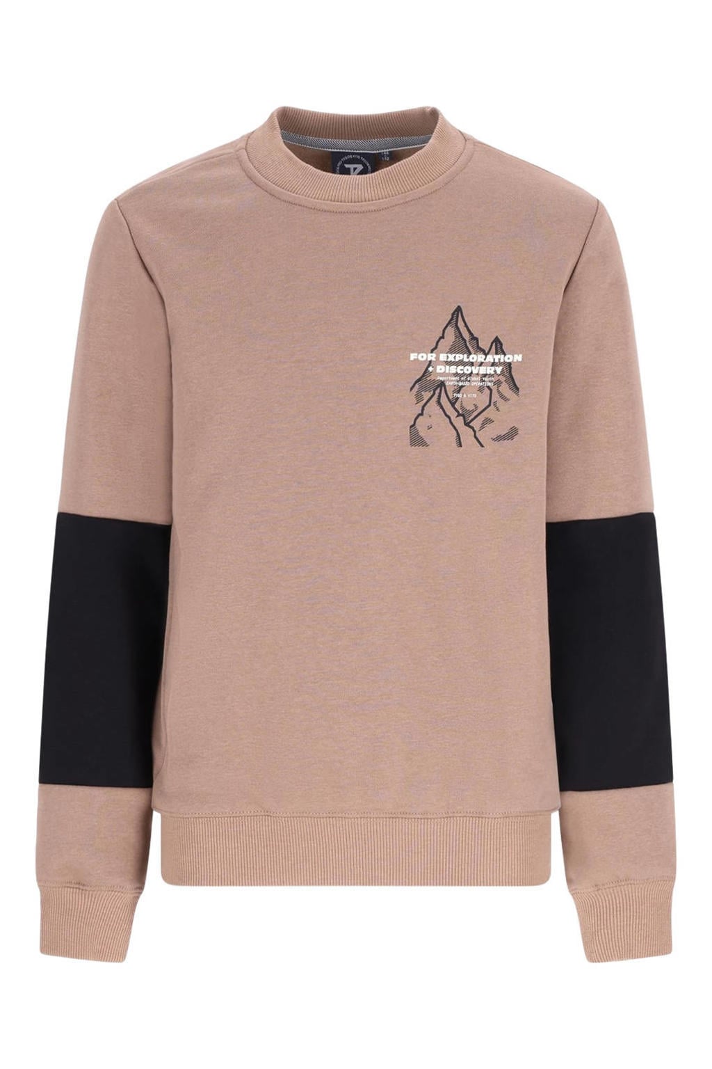 Zand en zwarte jongens TYGO & vito NextGen sweater met meerkleurige print, lange mouwen, ronde hals en geribde boorden