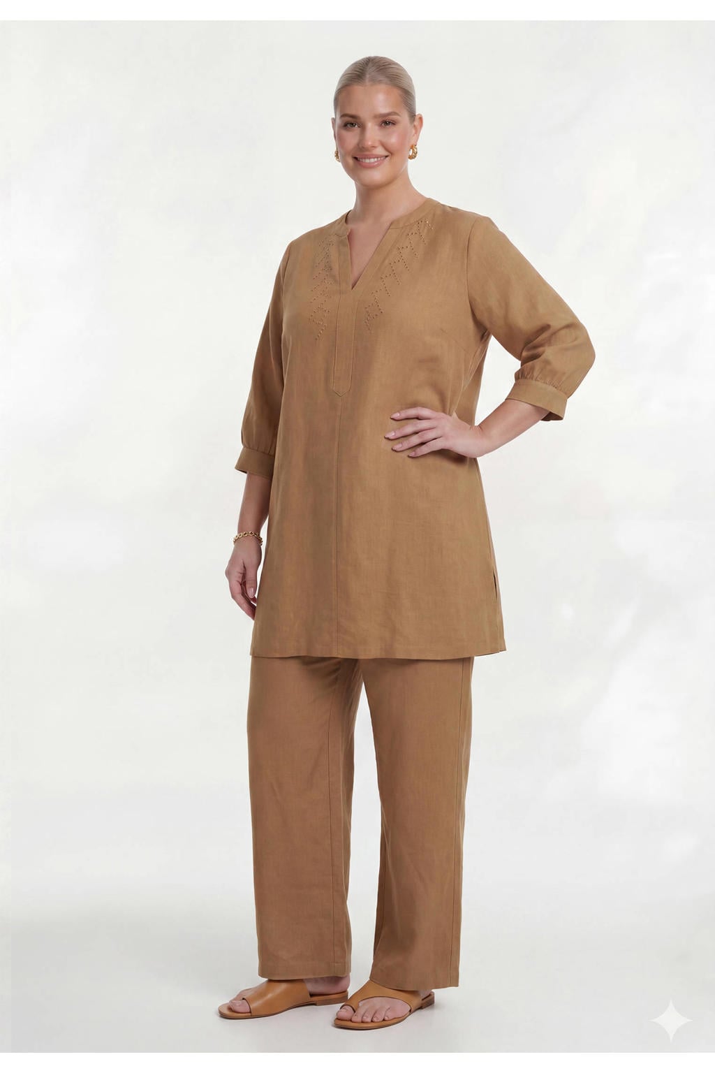 YOEK linnen tuniek Plus Size - lichtbruin