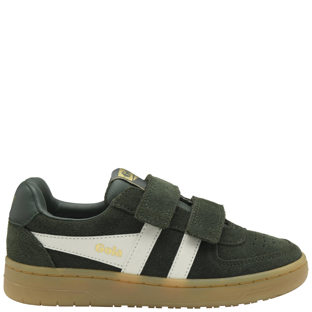 Donkergroen en witte jongens Gola Hawk Strap leren suède sneakers - met klittenband