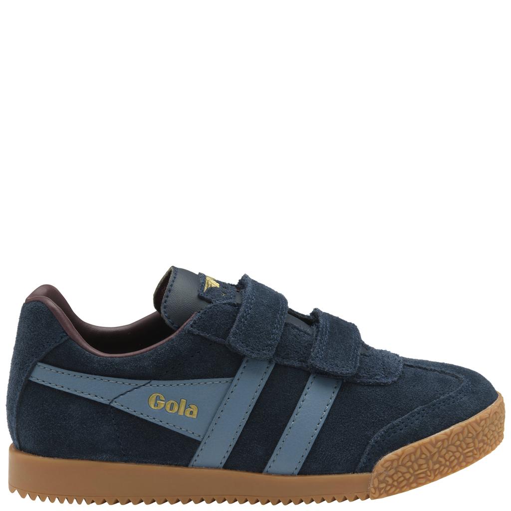Donkerblauw en blauwe jongens Gola Harrier Strap leren suède sneakers met klittenband