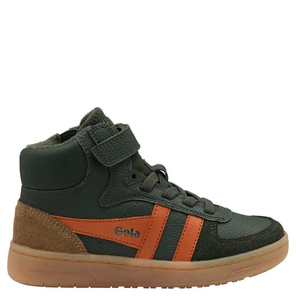 Donkergroen en oranje jongens Gola Talon imitatieleren sneakers van 80% overig/20% leer met rits- en klittenbandsluiting