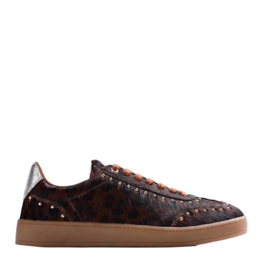 Bruine dames Gioseppo sneakers met studs en - met panterprint