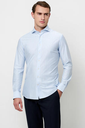 slim gestreept casual overhemd lichtblauw