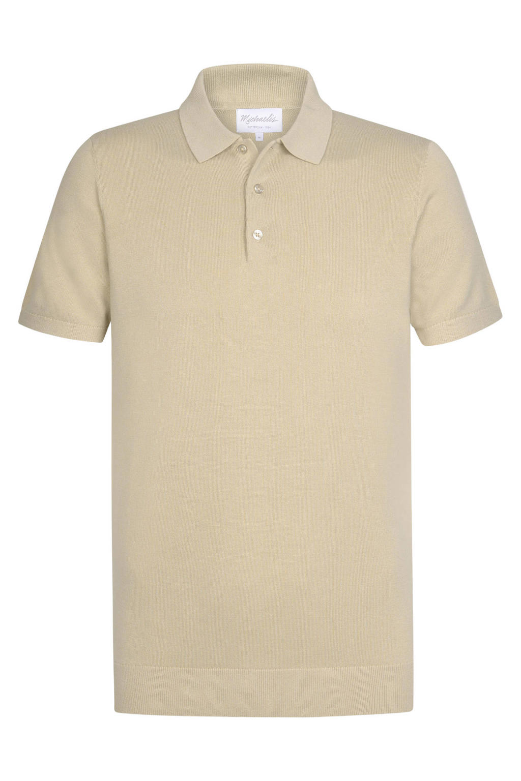 Beige heren Michaelis regular polo fijn gebreid van katoen met effen en korte mouwen