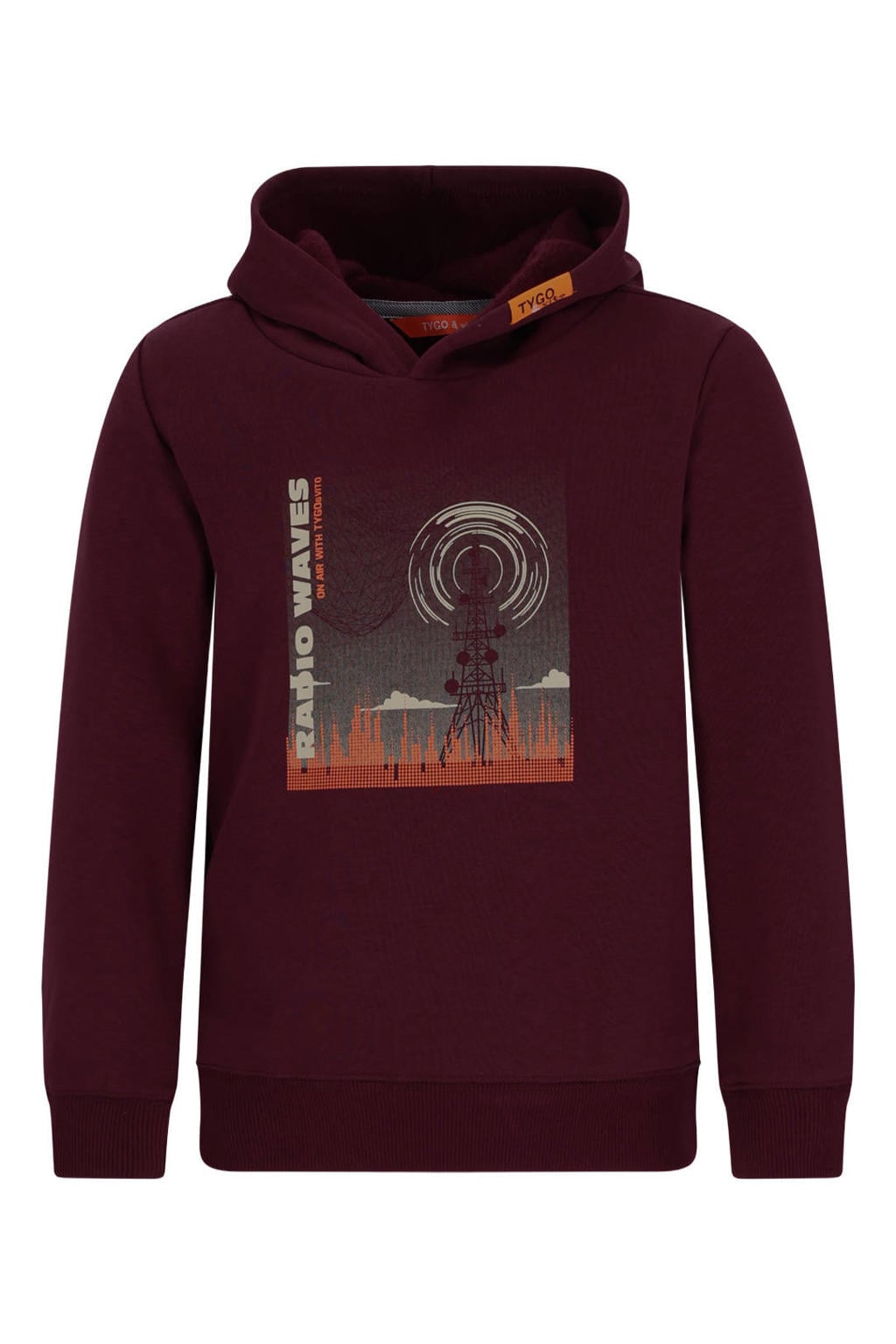 Donkerrode jongens TYGO & vito hoodie van polyester met lange mouwen en capuchon
