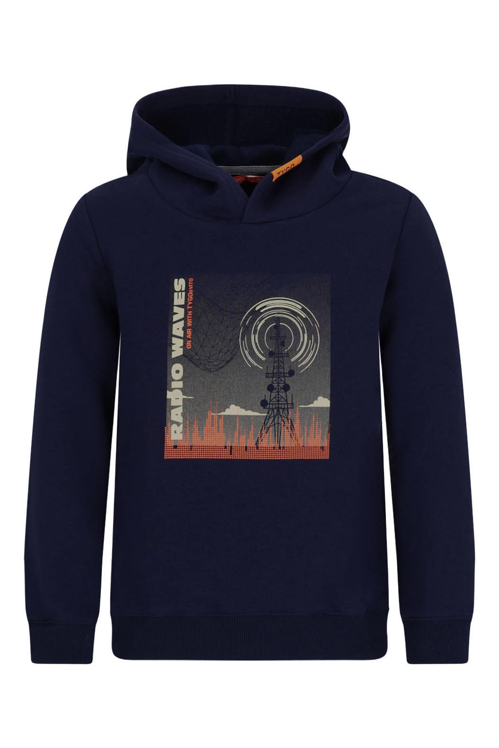 Donkerblauwe jongens TYGO & vito hoodie van polyester met lange mouwen en capuchon