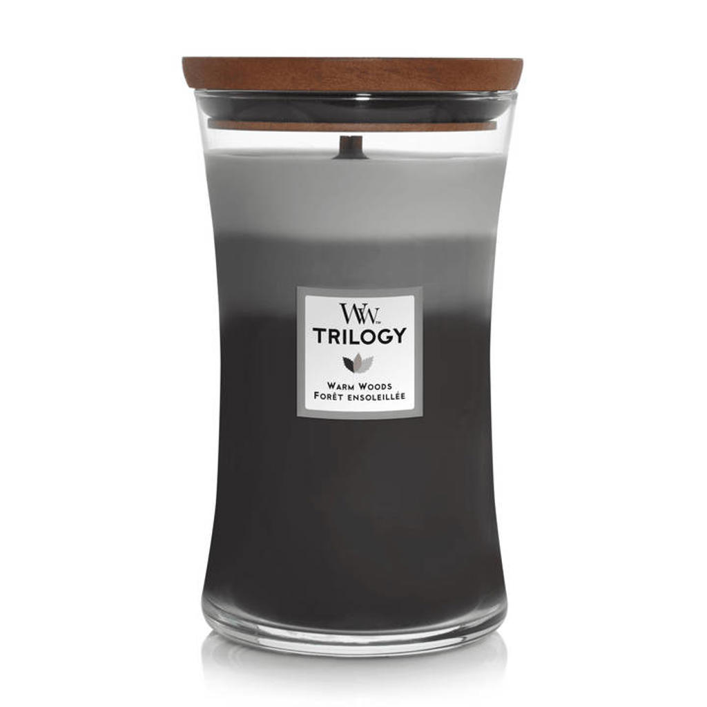 WoodWick WoodWick Geurkaars Large Trilogy Warm Woods - 18 cm / ø 10 cm - Geurkaars in Glas - Houten Lont