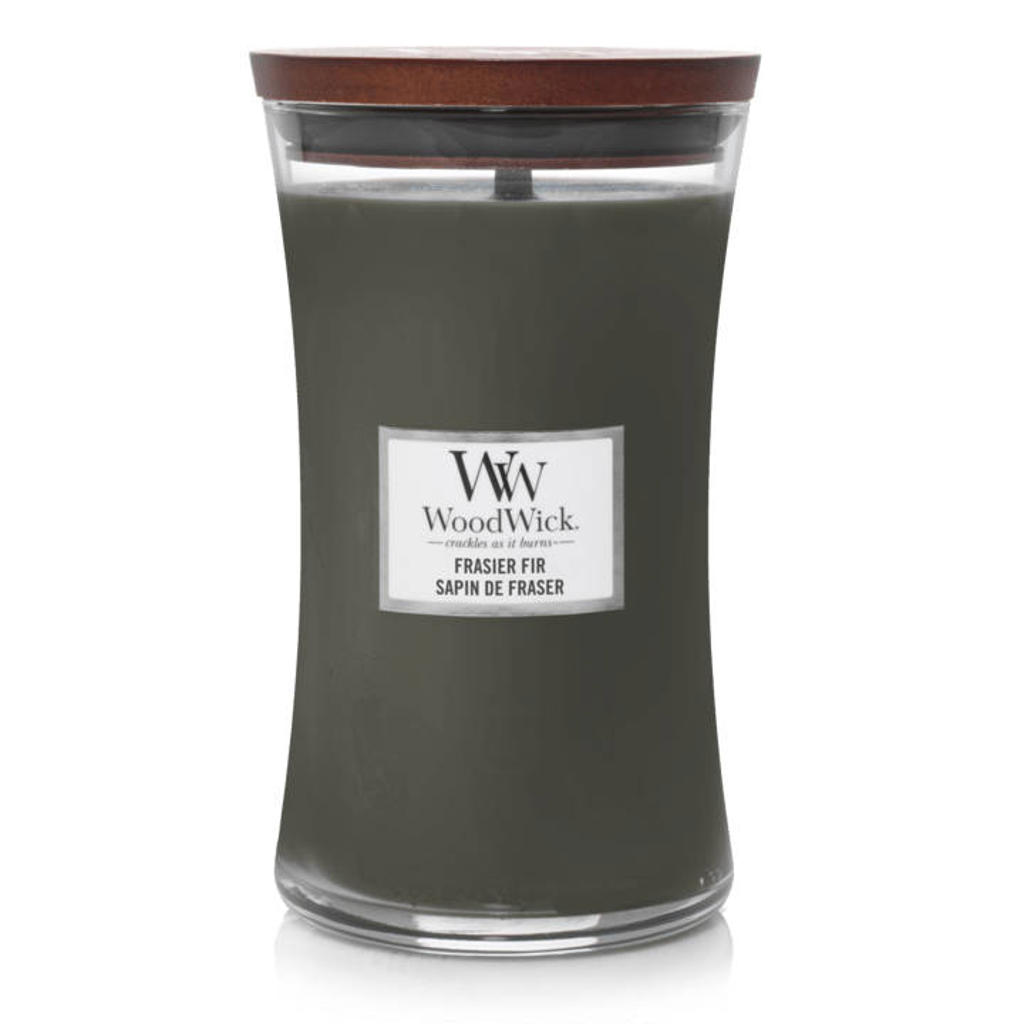 WoodWick WoodWick Geurkaars Large Frasier Fir - 18 cm / ø 10 cm - Geurkaars in Glas - Houten Lont