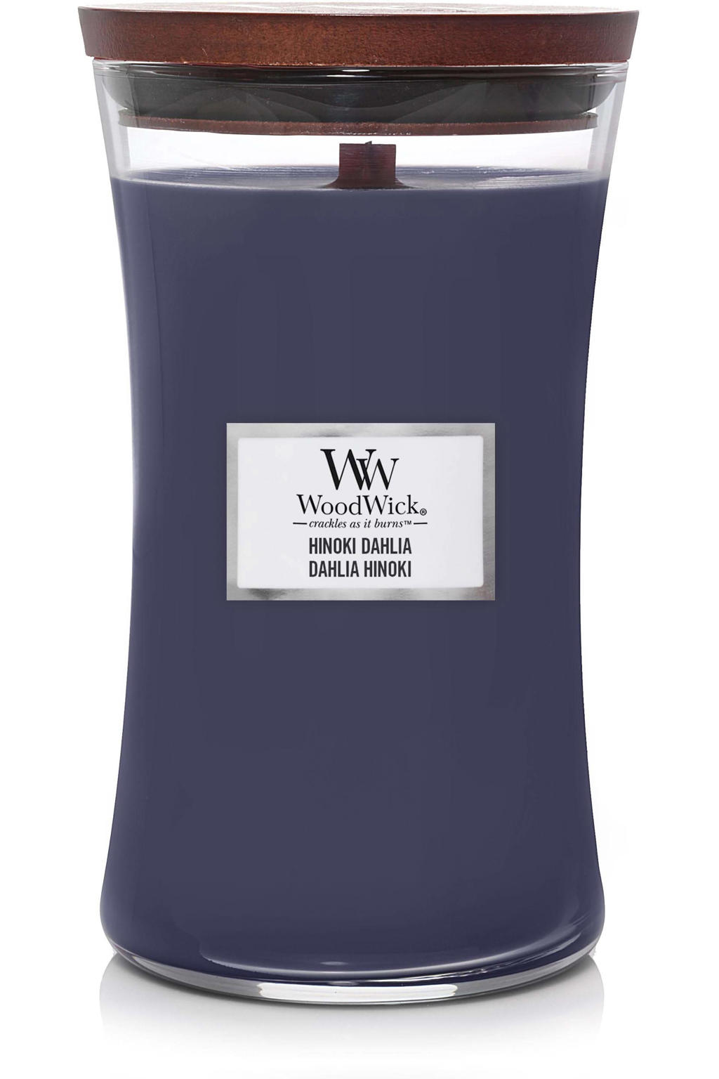 WoodWick WoodWick Geurkaars Large Hinoki Dahlia - 18 cm / ø 10 cm - Geurkaars in Glas - Houten Lont