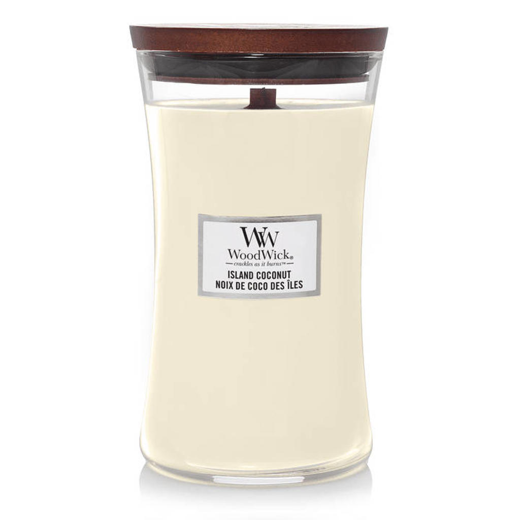 WoodWick WoodWick Geurkaars Large Island Coconut - 18 cm / ø 10 cm - Geurkaars in Glas - Houten Lont