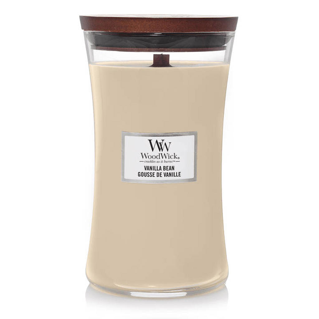 WoodWick WoodWick Geurkaars Large Vanilla Bean - 18 cm / ø 10 cm - Geurkaars in Glas - Houten Lont