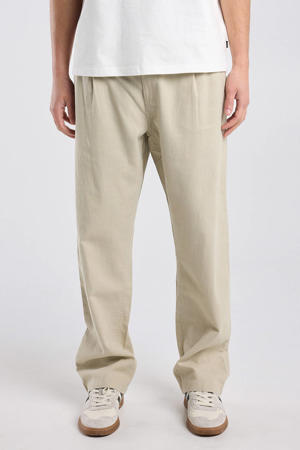 straight casual broek met linnen bruin