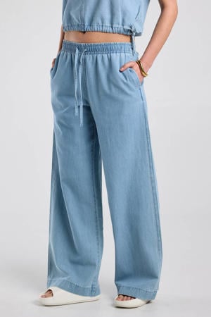 wide leg low waist broek light blue denim