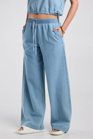 wide leg low waist broek light blue denim