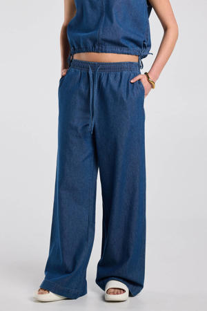 wide leg low waist broek medium blue denim