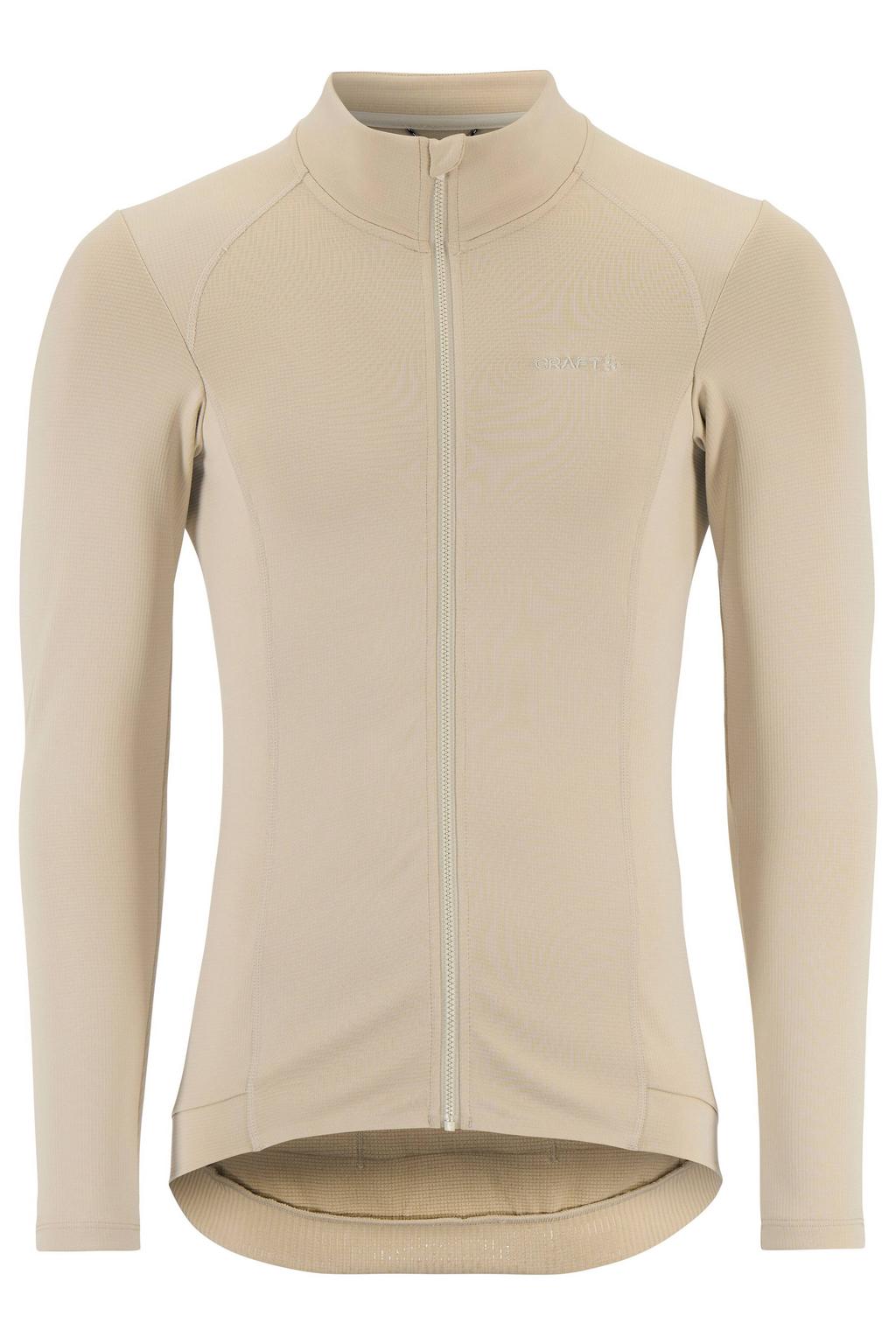 Beige heren Craft SubZ fietsshirt van polyester met effen, lange mouwen, opstaande kraag en ritssluiting