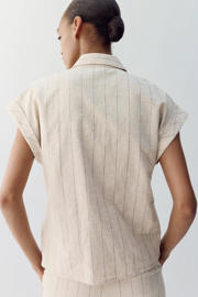 thumbnail: Mango blouse met linnen met krijtstreep ecru