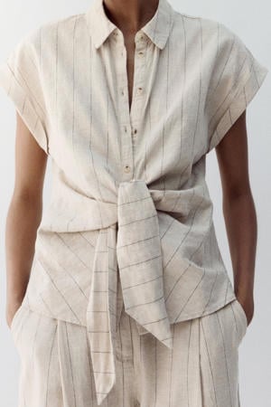 blouse met linnen met krijtstreep ecru