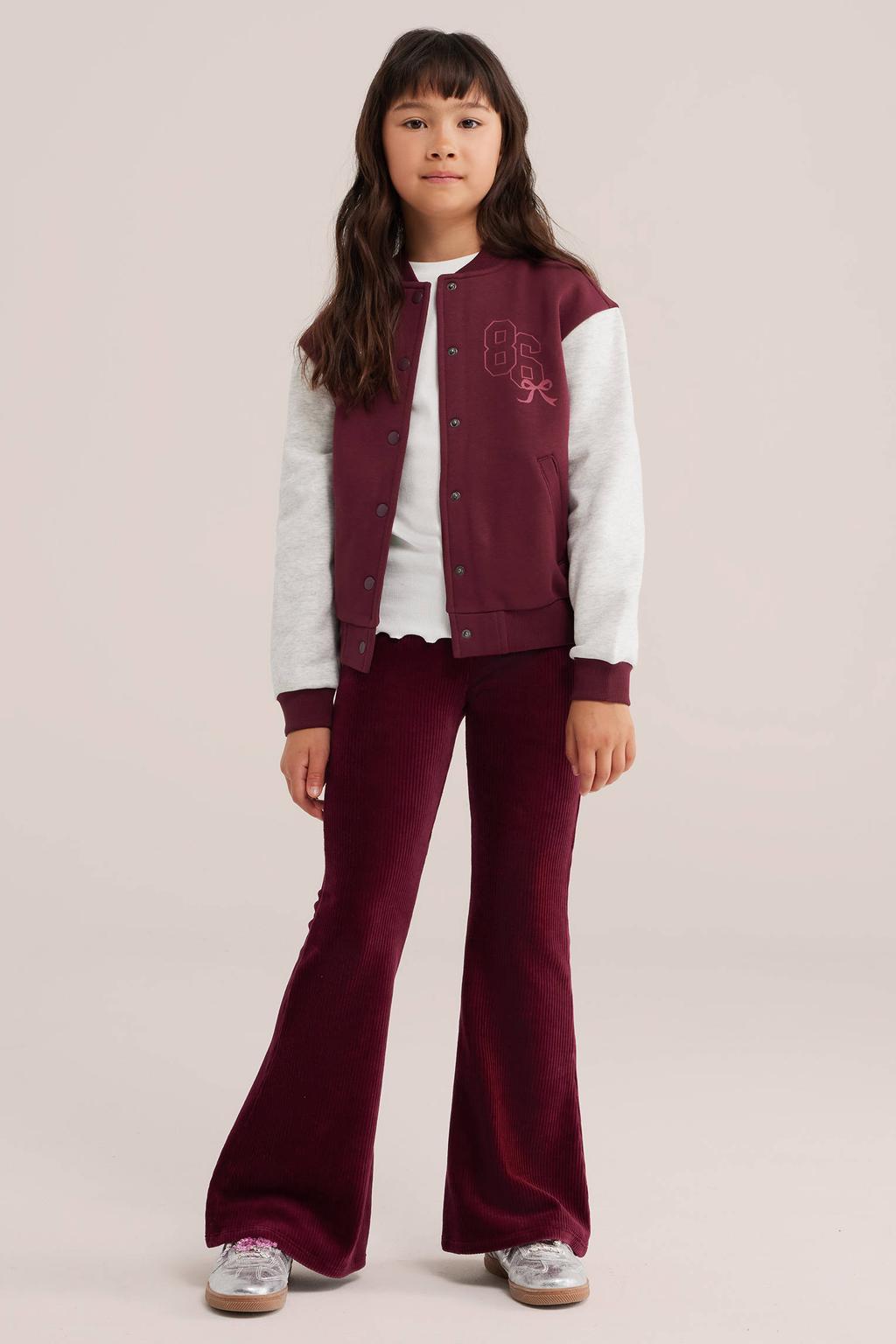 Donkerrode meisjes WE Fashion fluwelen flared broek met elastische tailleband