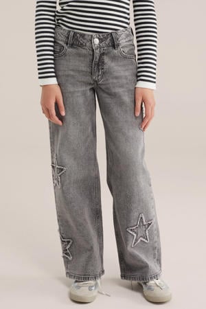 wide leg jeans met patches - grijs