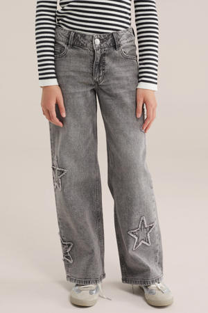 wide leg jeans met patches - grijs