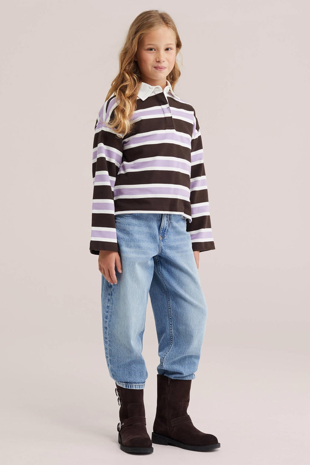 WE Fashion gestreepte longsleeve - bruin