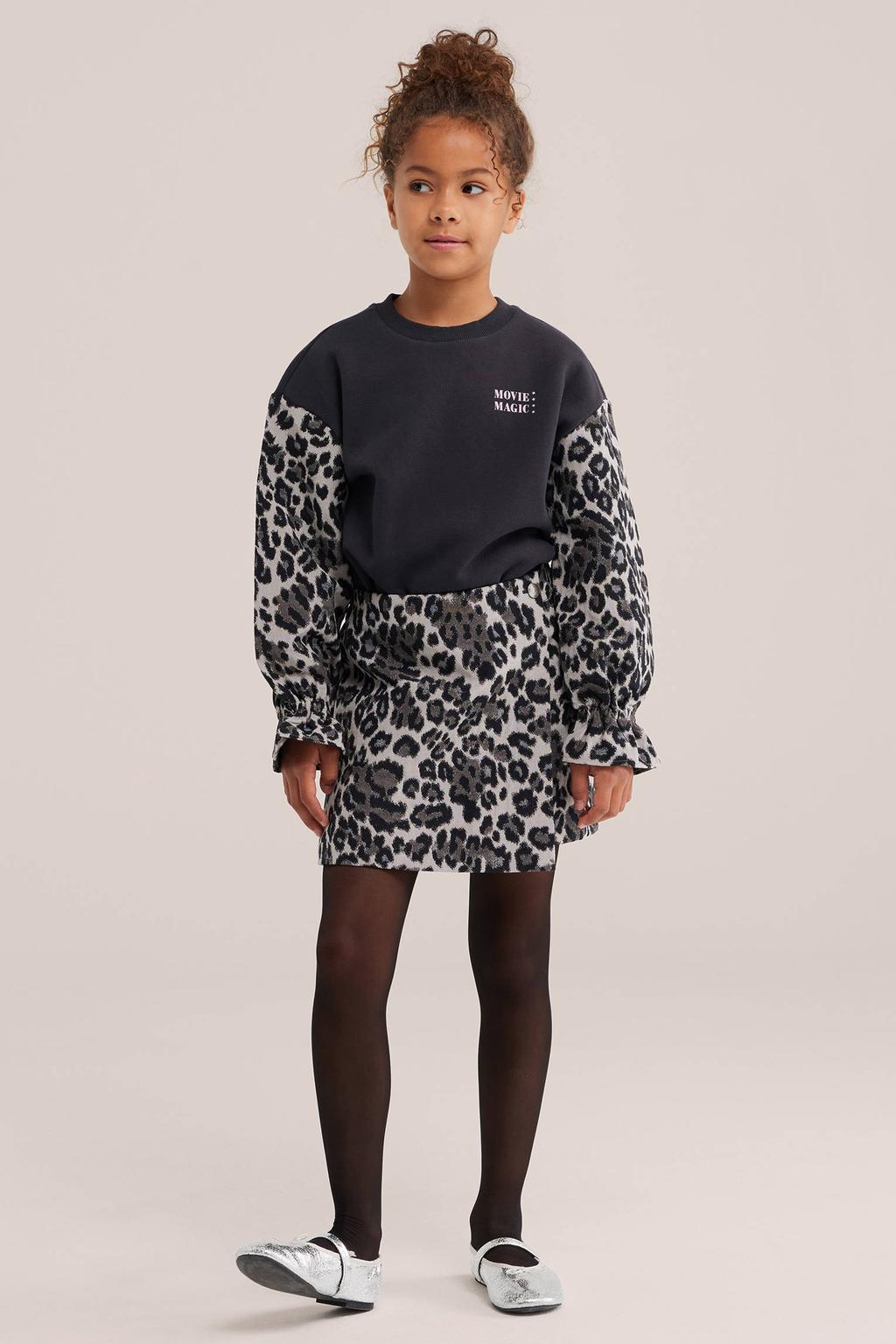 WE Fashion oversized sweater met ruches en panterprint - antraciet