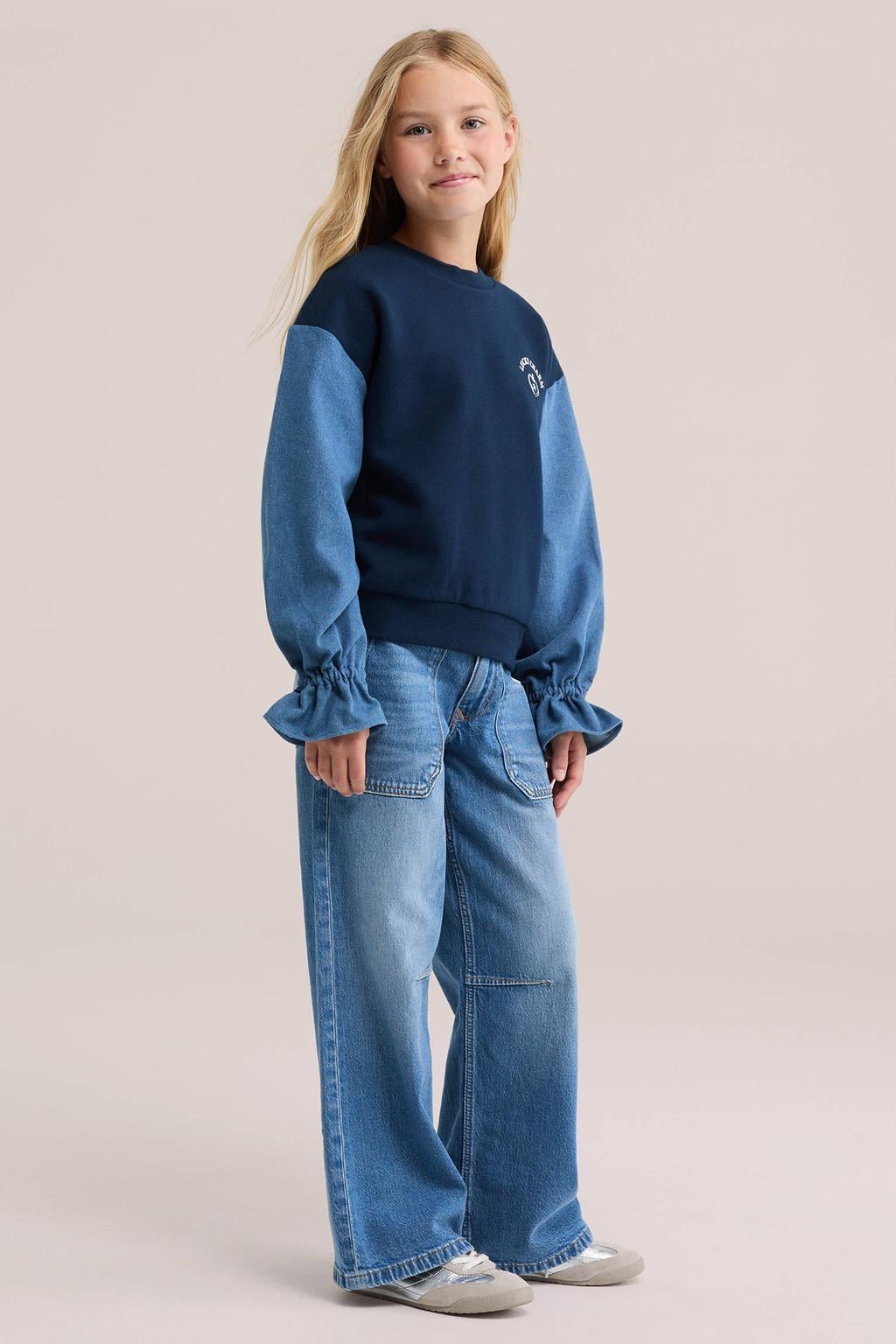 WE Fashion oversized sweater met ruches - blauw