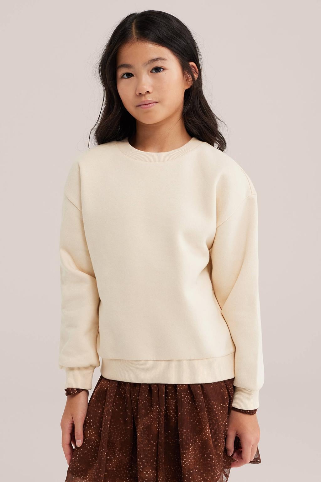 WE Fashion sweater met backprint - zand